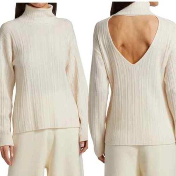 Naadam‎ Ribbed Open-Back Turtleneck Sweater - Picture 1 of 5